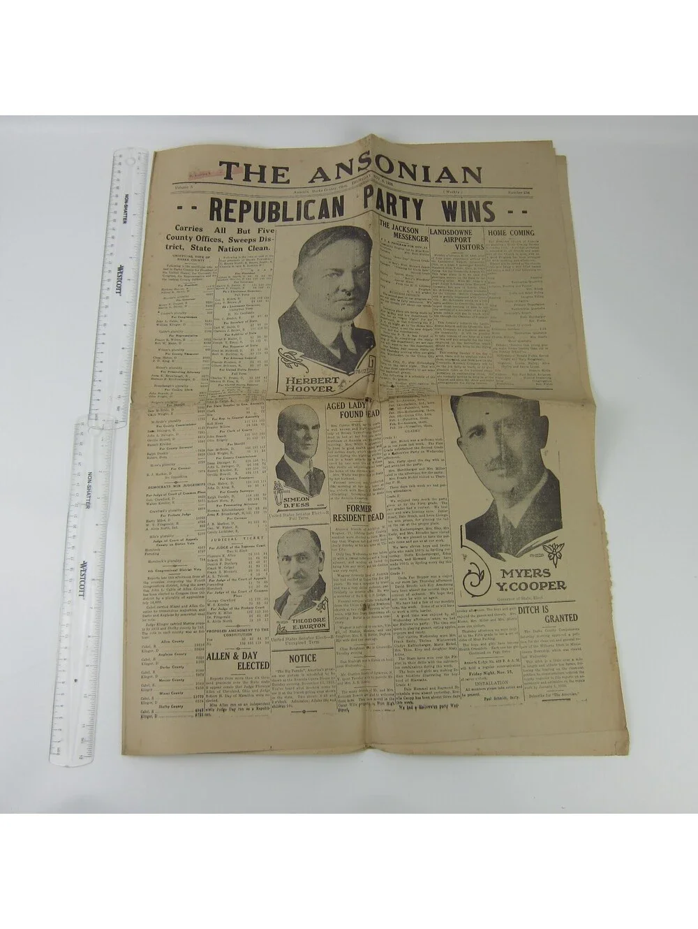 The Ansonian Newspaper Ansonia Darke County Ohio Thursday Nov 1928 Antique RARE